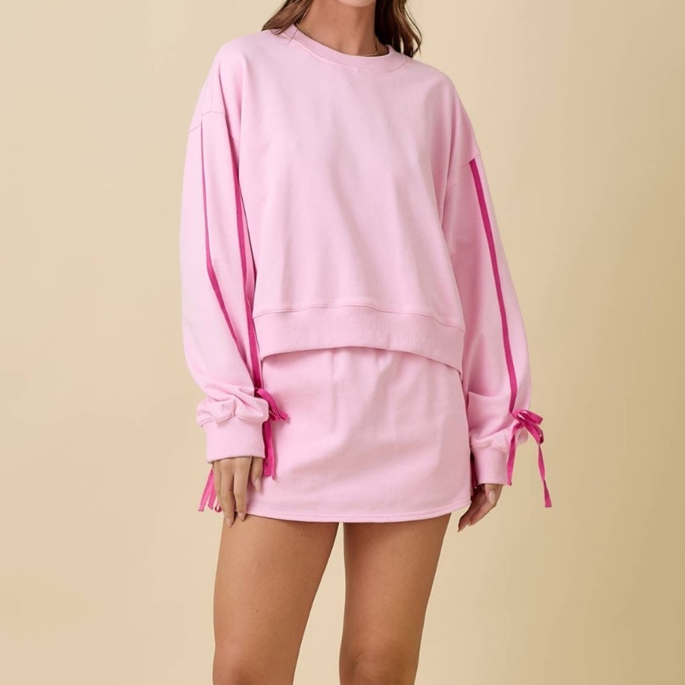 Main Strip Terry Knit Skort With Twill Tape And Bow Tie